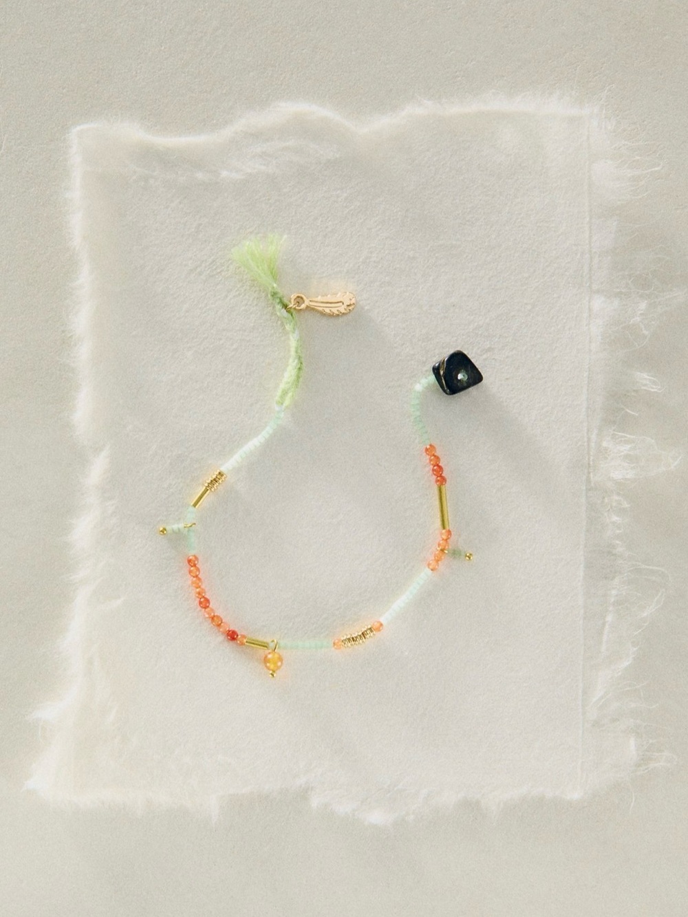 Free People muse semi - precious Green and Pink Beaded Tassel Bracelet